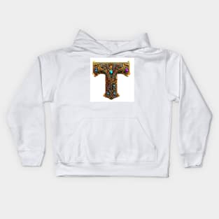 AI Art Golden Jeweled Franciscan Tau Abstract Expressionism Kids Hoodie